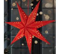 BRUBAKER Estrella de Navidad 3D para Colgar - Estrella de Papel LED con Temporizador - Estrella de Adviento de 60 cm con Diseño Moderno - Funciona con Pilas - Decoración Navideña - Roja