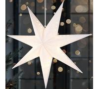 BRUBAKER Estrella de Navidad 3D para Colgar - Estrella de Papel LED con Temporizador - Estrella de Adviento de 60 cm con Diseño Moderno - Funciona con Pilas - Decoración Navideña - Blanca