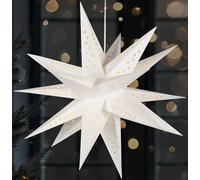 BRUBAKER Estrella de Navidad 3D para Interiores - Estrella de Papel Iluminada XXL de 60 cm con Pilas y Temporizador - Estrella LED Colgante - Estrella de Adviento para Decoración Navideña - Blanco