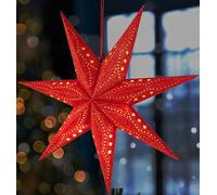 BRUBAKER Estrella de Navidad Colgante 3D - Estrella de Papel para Ventana con Casquillo E14 - Estrella de Adviento con Patrón Deco de 60 cm - Set de Estrella Luminosa con Cable de 3,5 m - Roja
