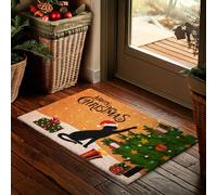 BRUBAKER Felpudo Navideño para Exterior e Interior - Gato Jugando con una Bola Navideña - Estera de Fibra de Coco 100% 45 x 75 cm - Impermeable, Antimanchas y Antideslizante - Ideal para Entrada