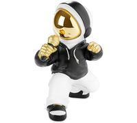 BRUBAKER Figura Decorativa Astronauta Cantante con Micrófono Dorado y Capucha Negra - Figura Espacial de 17 cm con Casco Cromado en Pose Cool - Estatua Pintada a Mano - Dorado, Negro y Blanco