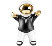 BRUBAKER Figura Decorativa Astronauta con Capucha Negra en Pose Cool - Figura Espacial de 21 cm con Casco Cromado y Cadena Plateada - Estatua Pintada a Mano - Dorado, Negro y Blanco