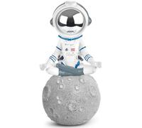 BRUBAKER Figura Decorativa Astronauta con Las Piernas Cruzadas en la Luna - 18 cm Figura Espacial con Casco Cromado - Estatua Sukhasana Moderna Pintada a Mano - Astronauta Yoga - Plateado y Blanco