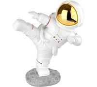 BRUBAKER Figura Decorativa Astronauta en Pose de Karate - Patada Alta - 19 cm Figura Espacial con Casco Cromado - Estatua Espacial Moderna Pintada a Mano - Dorado y Blanco