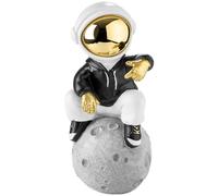 BRUBAKER Figura Decorativa Astronauta Sentado en la Luna en Pose Cool - Figura Espacial de 24 cm con Casco Cromado y Capucha Negra - Estatua Pintada a Mano - Dorado, Negro y Blanco