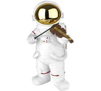 BRUBAKER Figura Decorativa Astronauta Violinista - Figura Espacial de 20 cm con Violín y Casco Cromado - Estatua Espacial Moderna para Músicos Pintada a Mano - Dorado y Blanco