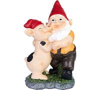 BRUBAKER Gnomo de Jardín Bailando con Cerdito - Gnomo con Cerdo - Figurilla de Jardín Divertida - Decoración Resistente a la Intemperie para el Jardín y Camping - 24 cm