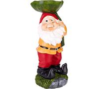 BRUBAKER Gnomo de Jardín con Hoja para Agua de Lluvia y Comida para Pájaros - Figurilla de Jardín Divertida - Decoración Resistente a la Intemperie para el Jardín y Camping - 24 cm