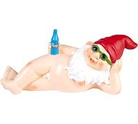 BRUBAKER Gnomo de Jardín Desnudo Tumbado - Gnomo Nudista con Cerveza y Gafas de Sol - Figura de Jardín Reveladora - Decoración Resistente a la Intemperie para Jardín y Camping - 24 cm