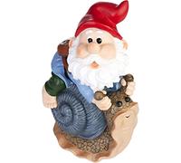 BRUBAKER Gnomo de Jardín en Concha de Caracol - Gnomo con Caracol Feliz - Figurilla de Jardín Divertida - Decoración Resistente a la Intemperie para Jardín y Camping - 24 cm