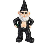 BRUBAKER Gnomo de Jardín Guay Motero Negro - Gnomo Rockero con Gafas de Sol y Chaqueta de Calavera - Decoración Resistente a la Intemperie para Jardín y Camping - 24 cm de Altura