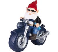 BRUBAKER Gnomo de Jardín Motocicleta Negro - Motociclista con Botella de Cerveza - Figurilla Rockero Divertido - Decoración Resistente a la Intemperie para el Jardín y Camping - 28 cm
