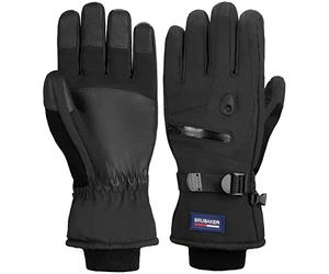 BRUBAKER Guantes de Esquí Impermeables y A Prueba de Viento con Bolsillo de Cremallera - Guantes de Invierno - Guantes de Snowboard Extra Cálidos - Guantes Térmicos para Esquí Snowboard - Negro