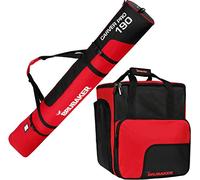 BRUBAKER Juego combinado de bolsa de esquí y bolsa para botas de esquí para 1 par de esquís de 170 cm y 190 cm + bastones + zapatos + casco, color negro y rojo
