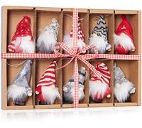 BRUBAKER Juego de 10 Gnomos de Navidad de Madera y Punto - Colgante de árbol de Navidad Gnomos - Colgante de Navidad Aprox. 7,5 cm - Gnomo de Navidad en Caja de Regalo