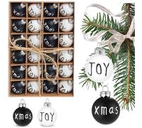 BRUBAKER Juego de 24 Piezas de Bolas de Navidad Joy & Xmas - Mini Bolas de Navidad de 3 cm para el Árbol de Navidad Pintadas a Mano - Bolas de Navidad Inastillables - Negro y Blanco