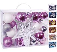 BRUBAKER Juego de 50 Piezas de Bolas de Navidad con Tapa de árbol - Decoraciones de árbol de Navidad en Rosa, Blanco y Plata