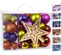 BRUBAKER Juego de 50 Piezas de Bolas navideñas con la Copa del árbol - Decoraciones de árbol de Navidad de Colores en Verde púrpura Naranja