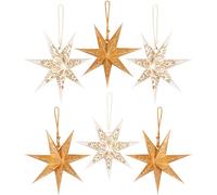 BRUBAKER Juego de 6 estrellas de papel para decoración de Navidad, 20 cm, estrellas plegables doradas y blancas, grandes estrellas de papel, decoración para árbol de Navidad y decoración de ventanas