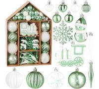 BRUBAKER Juego de 70 Bolas de Navidad - Adornos para el Árbol de Navidad con Locomotora, Muñecos de Nieve, Chucherías, Corazones y Copos de Nieve - Decoración para el Árbol - Blanco Turquesa