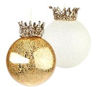BRUBAKER Juego de Bolas de Navidad King - 2 Bolas de Árbol de Vidrio Premium - Doradas y Brillantes con Coronas - Adornos para Navidad de 12 cm - Decoradas a Mano - Colgante Navideña para Árbol