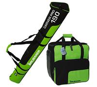 Brubaker Juego de saco de esquí y bolsa para botas de esquí (para 1 par de esquís de 170 cm y 190 cm, bastones, zapatos y casco), color negro y verde