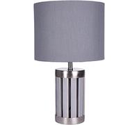 BRUBAKER Lámpara de mesa o mesita de noche - 33 cm de altura | Pie de madera/metal gris - Pantalla textil gris