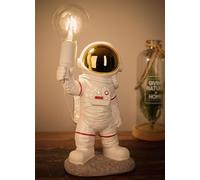 BRUBAKER Lámpara de Sobremesa Astronauta - Lámpara de Cabecera Espacial de 40 cm con Casquillo E27 y Enchufe USB-C - Estatua Figura Decorativa Pintada a Mano con Lámpara Lunar - Blanco y Dorado
