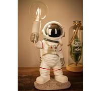 BRUBAKER Lámpara de Sobremesa Astronauta - Lámpara de Cabecera Espacial de 40 cm con Casquillo E27 y Enchufe USB-C - Estatua Figura Decorativa Pintada a Mano con Lámpara Lunar - Blanco y Plata