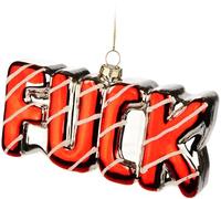 BRUBAKER Letrero Fuck Rojo y Blanco - Bola de Navidad de Cristal Pintada a Mano - Decoración de Árbol Soplada a Boca con Diseño Navideño - Divertido Adorno Navideño - 15 cm