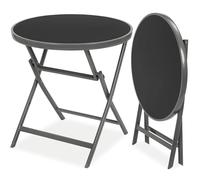 BRUBAKER Mesa Auxiliar O de Comedor Milano - Gris Plateado | Mesa de Cristal Redonda Plegable como Mesa de Jardín - 70 cm de Diámetro - Metal- Resistente A La Intemperie