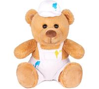 BRUBAKER Osito de Peluche Pintor con Peto y Gorra - Peluche de 25 cm - Obsequio para Pintores y Barnizadores - Oso con Sombrero de Pintor y Manchas de Pintura - Marrón Claro y Blanco