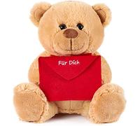 BRUBAKER Oso de Peluche con sobre Rojo - Für Dich - 25 cm - Osito - Marrón Claro