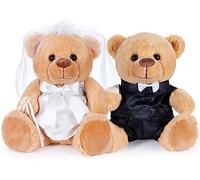 BRUBAKER Oso de Peluche de Pareja de Boda - Set de Oso de Novia y Novio - Regalo para Bodas y Compromisos - Regalo de Boda para la Pareja de Novios - Peluches con Traje y Vestido de Novia - 25 cm