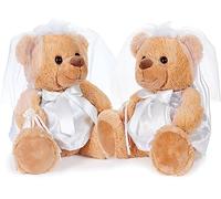BRUBAKER Oso de Peluche de Pareja de Novias - Set de Oso en Vestidos de Boda Blancos - Regalo para Bodas y Compromisos - Regalo de Boda para Mujeres - Peluches de Pareja Femenina - 25 cm