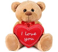 BRUBAKER Oso/Osito de Peluche con 'I Love You' de corazón - 35 cm - Marrón