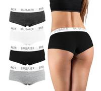 BRUBAKER Pack de 4 Braguitas de Mujer - Pantalones de Algodón - Ropa Interior Hipster con Cintura Elástica - Negro, Gris y Blanco - S