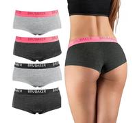 BRUBAKER Pack de 4 Braguitas de Mujer - Pantalones de Algodón - Ropa Interior Hipster con Cintura Elástica - Gris y Antracita - S