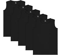 BRUBAKER Pack de 5 Camisetas sin Mangas para Hombre - Algodón Peinado (Liso) - Extra Largo - Sin Costura - Negro - L