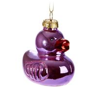 BRUBAKER Pato Chirriante Rosa-Violeta - Bola de Navidad de Cristal - Pintada a Mano y Soplada a Boca - Divertido Adorno Navideño de Árbol - Figura de Pato como Bola de Navidad