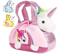 BRUBAKER Peluche de Unicornio Arco Iris en el Bolso - 20 cm - Peluche en un maletín de Transporte - Rosado