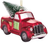 BRUBAKER Pick-Up Truck with Christmas Tree Red - Vidrio Pintado a Mano Bola de Navidad - Adornos de arbol de Navidad con la Boca Soplada Figuras de Decoración - 14.2 cm