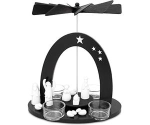 BRUBAKER Pirámide de Navidad 22 cm - María, José y Jesús - Pirámide de té con 4 portavelas de Vidrio - Blanco y Negro - Figuras pintadas a Mano