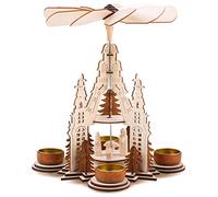 BRUBAKER Pirámide de Navidad 29 cm - María, José y Jesús - de Nivel 2 - Pirámide de té con 4 portavelas - Madera Natural - Figuras talladas