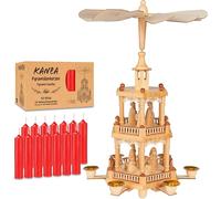 BRUBAKER Pirámide de Navidad con 50 velas piramidales rojas - Pirámide de madera de 3 pisos con figuras de madera - 44 cm pirámide de Navidad - pirámide de mesa giratoria - Natural
