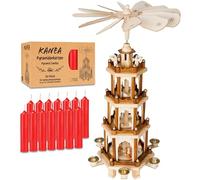 BRUBAKER Pirámide de Navidad con 50 velas piramidales rojas - Pirámide de madera grande de 4 pisos con figuras de madera pintadas a mano - 60 cm pirámide de Navidad - Pirámide de mesa giratoria