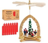 BRUBAKER Pirámide de Navidad, incluye 50 velas piramidales rojas, 30 cm, pirámide de madera, árbol de Navidad con escena de invierno, pirámide de 1 piso, pirámide de mesa con figuras de madera