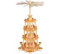 BRUBAKER Pirámide Navideña de Madera de 55 cm de Altura - Pirámide de Mesa Giratoria con Figuras Navideñas de Madera - Pintada a Mano - Decoración Navideña - Naturaleza Marrón