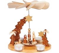 BRUBAKER Pirámide Navideña de Madera - Estrella de Belén, Jesús, María, José y Pastor - Portavelas Giratorios de 22 cm para Navidad para 4 Velas - Pintada a Mano con Hermosos Detalles Tradicionales